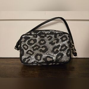 Coach Silver and Black Clutch with Leopard Print